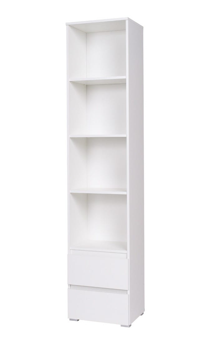 Regał COSMO C01 Słupek Wąski Szerokość 45 cm Wysoki 204 cm Półki 2-Szuflady Biały Do Pokoju Dziecka Salonu Gabinetu Biura Młodzieżowy Uniwersalny