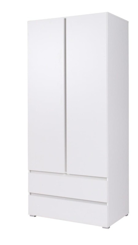 Szafa COSMO C02 Szerokość 92 cm Wysokość 204 cm Dwudrzwiowa z Szufladami Biała Mała Do Sypialni Pokoju Młodzieżowa Garderoba Drążek Półki