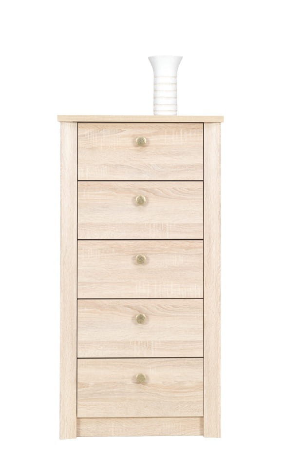 Komoda FINEZJA F 7 Wąska Szerokość 55 cm Wysokość 105 cm 5-Szuflad Do Sypialni Salonu Pokoju Dąb Sonoma Tradycyjna Klasyczna Nowoczesna Uniwersalna Pojemna Wysoka