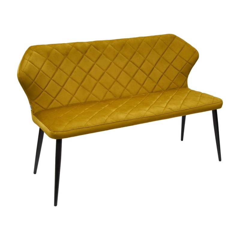 Tapicerowana Welurowa Ławka do Jadalni RALF Pikowana Musztardowa