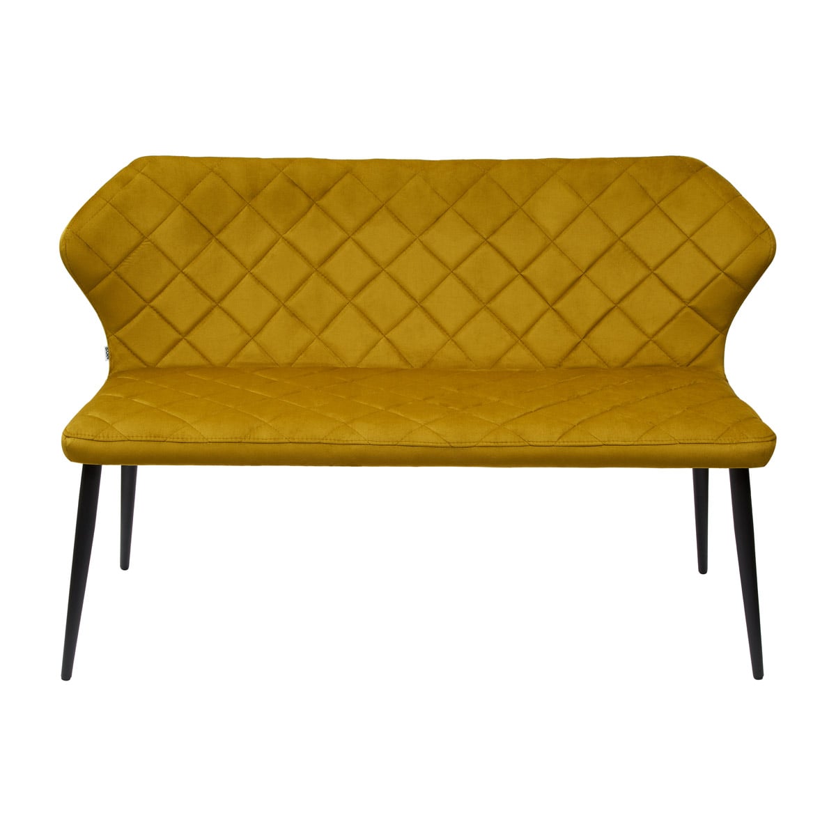 Tapicerowana Welurowa Ławka do Jadalni RALF Pikowana Musztardowa - widok z przodu