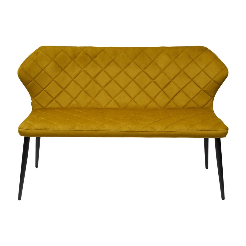 Tapicerowana Welurowa Ławka do Jadalni RALF Pikowana Musztardowa - widok z przodu