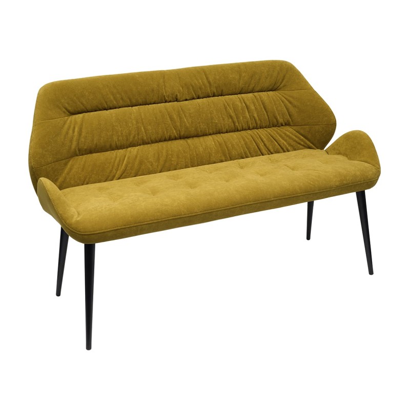 Tapicerowana Welurowa Ławka do Jadalni COLIN Pikowana Musztardowa