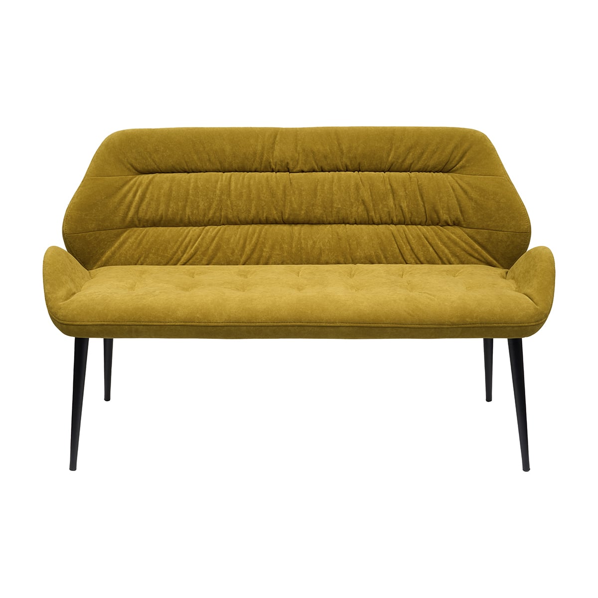 Tapicerowana Welurowa Ławka do Jadalni COLIN Pikowana Musztardowa - widok z przodu