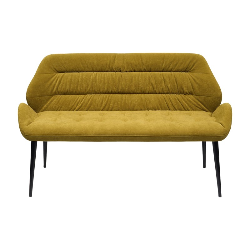 Tapicerowana Welurowa Ławka do Jadalni COLIN Pikowana Musztardowa - widok z przodu