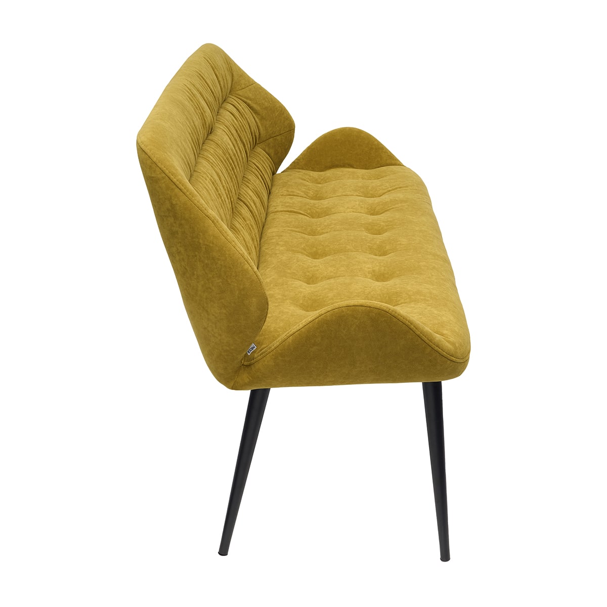 Tapicerowana Welurowa Ławka do Jadalni COLIN Pikowana Musztardowa - widok od boku