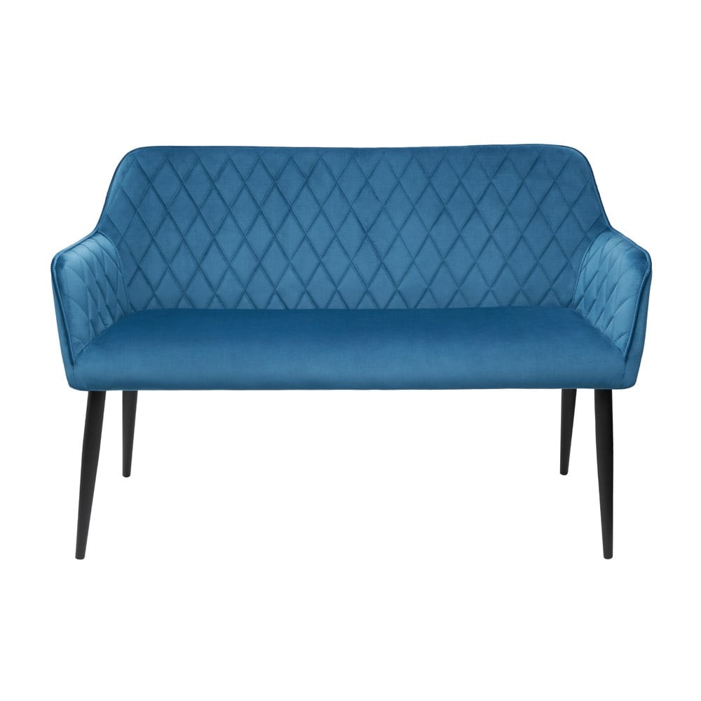 Tapicerowana Welurowa Ławka do Jadalni RALF Pikowana Niebieska - widok z przodu