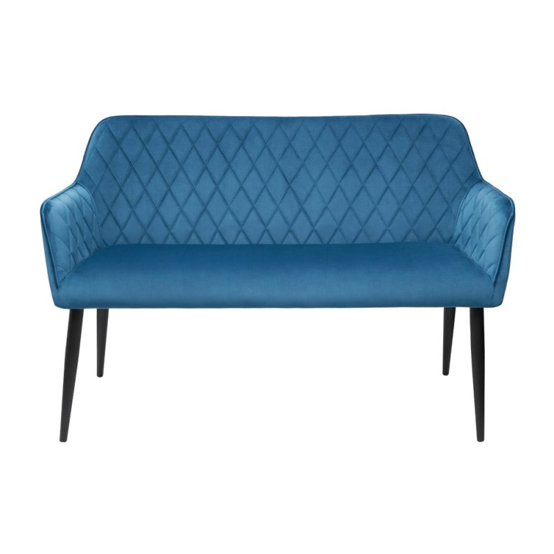 Tapicerowana Welurowa Ławka do Jadalni RALF Pikowana Niebieska - widok z przodu