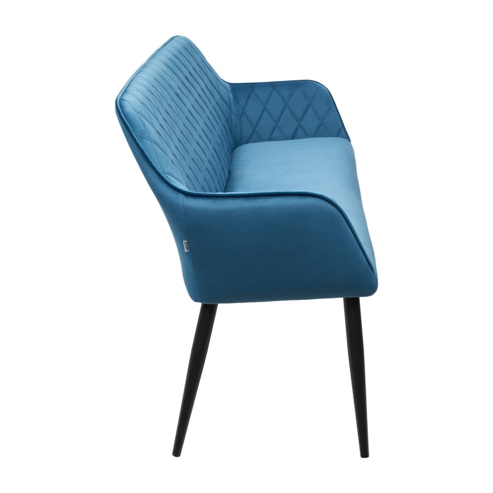 Tapicerowana Welurowa Ławka do Jadalni RALF Pikowana Niebieska - widok od boku