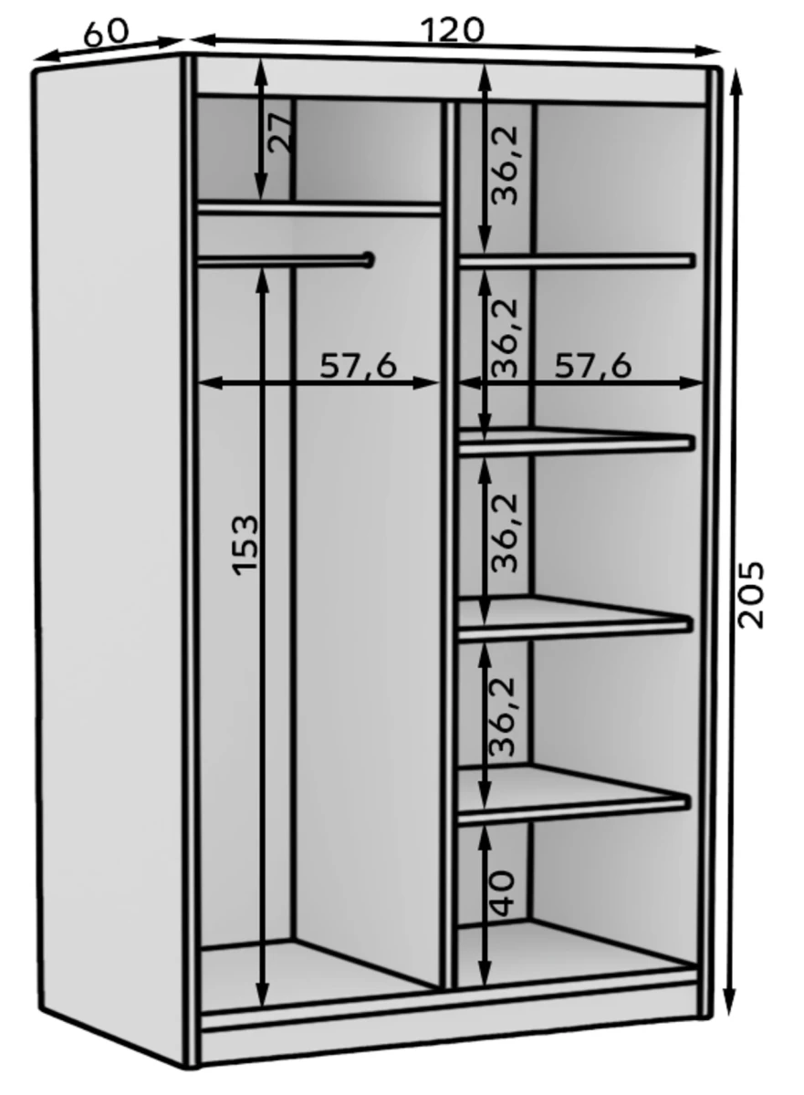Zdjęcie wymiarów Szafa Delia 120 cm