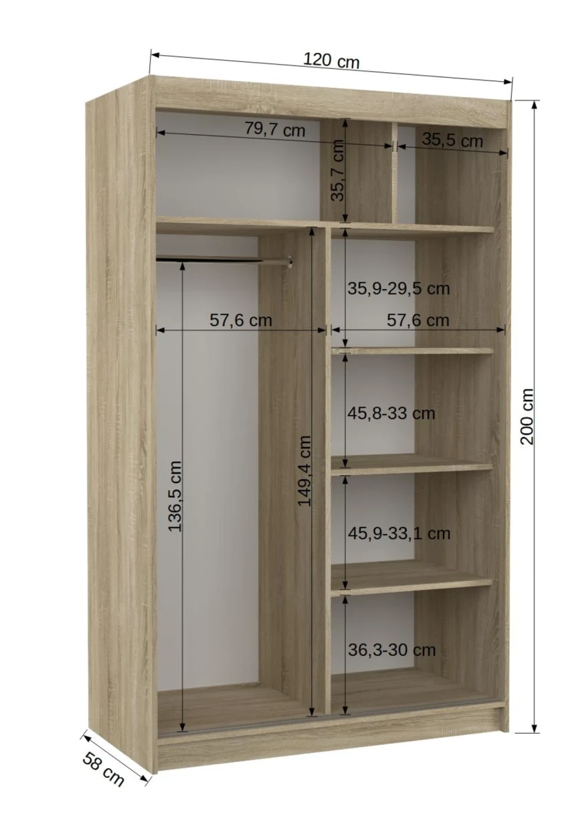 Zdjęcie wymiarów nowoczesnej Szafy Nicea 120 cm