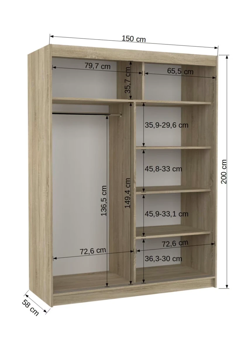 Zdjęcie wymiarów Szafa Nordic 150 cm