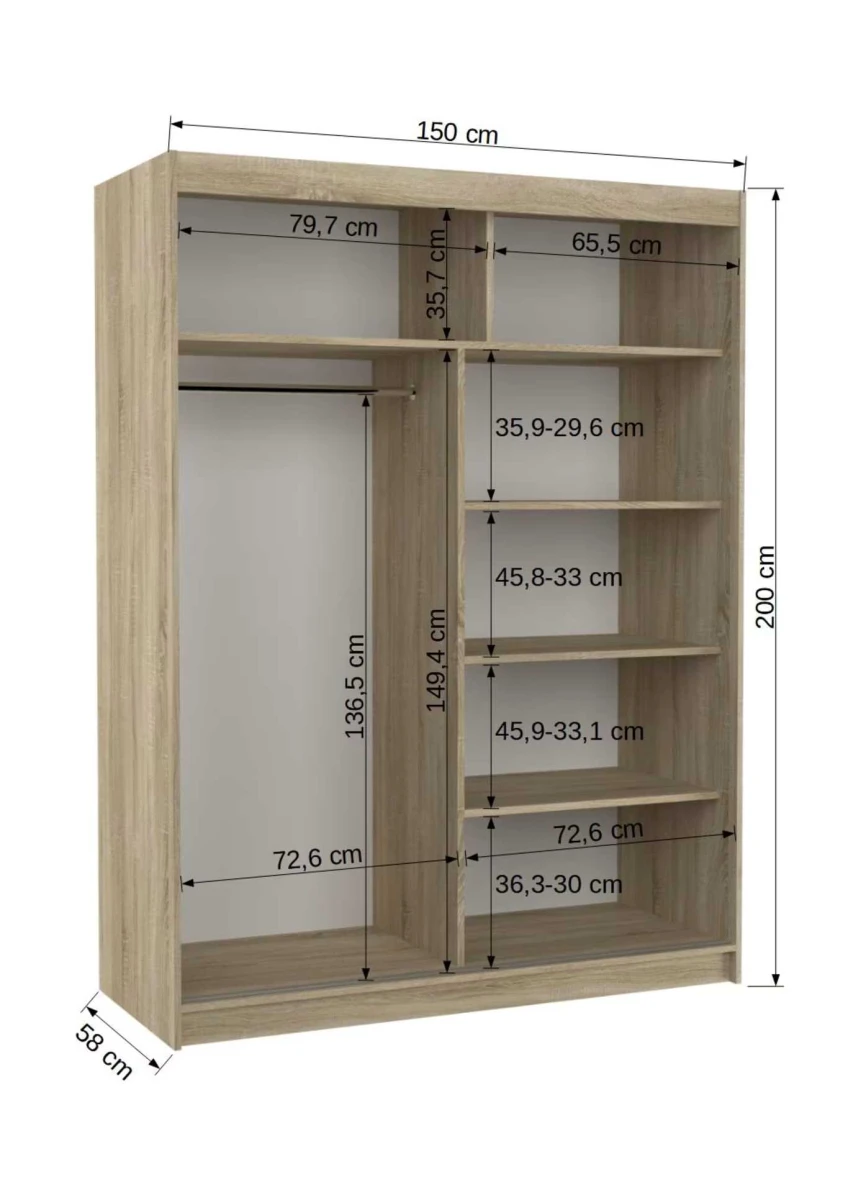 Zdjęcie wymiarów Szafa Nordic 150 cm