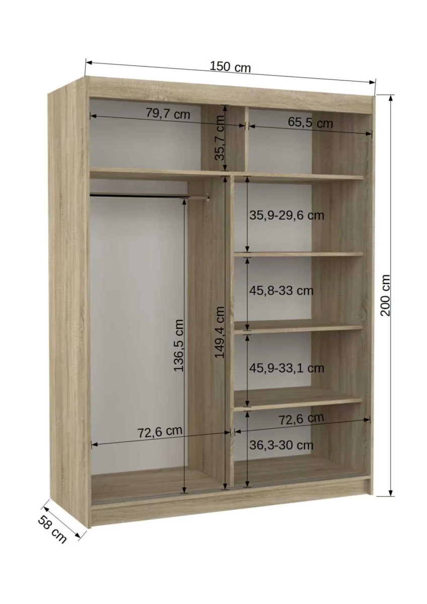 Zdjęcie wymiarów Szafa Denver 150 cm
