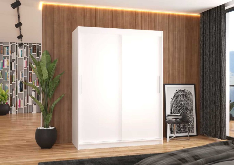 Nowoczesna Biała Szafa przesuwna Denver 150 cm w salonie