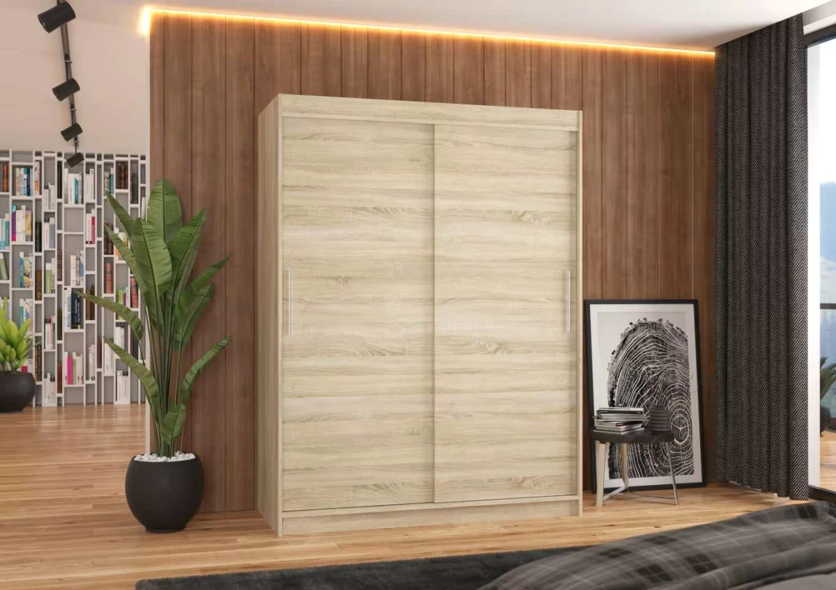 Nowoczesna Szafa Dąb Sonoma przesuwna Denver 150 cm w salonie