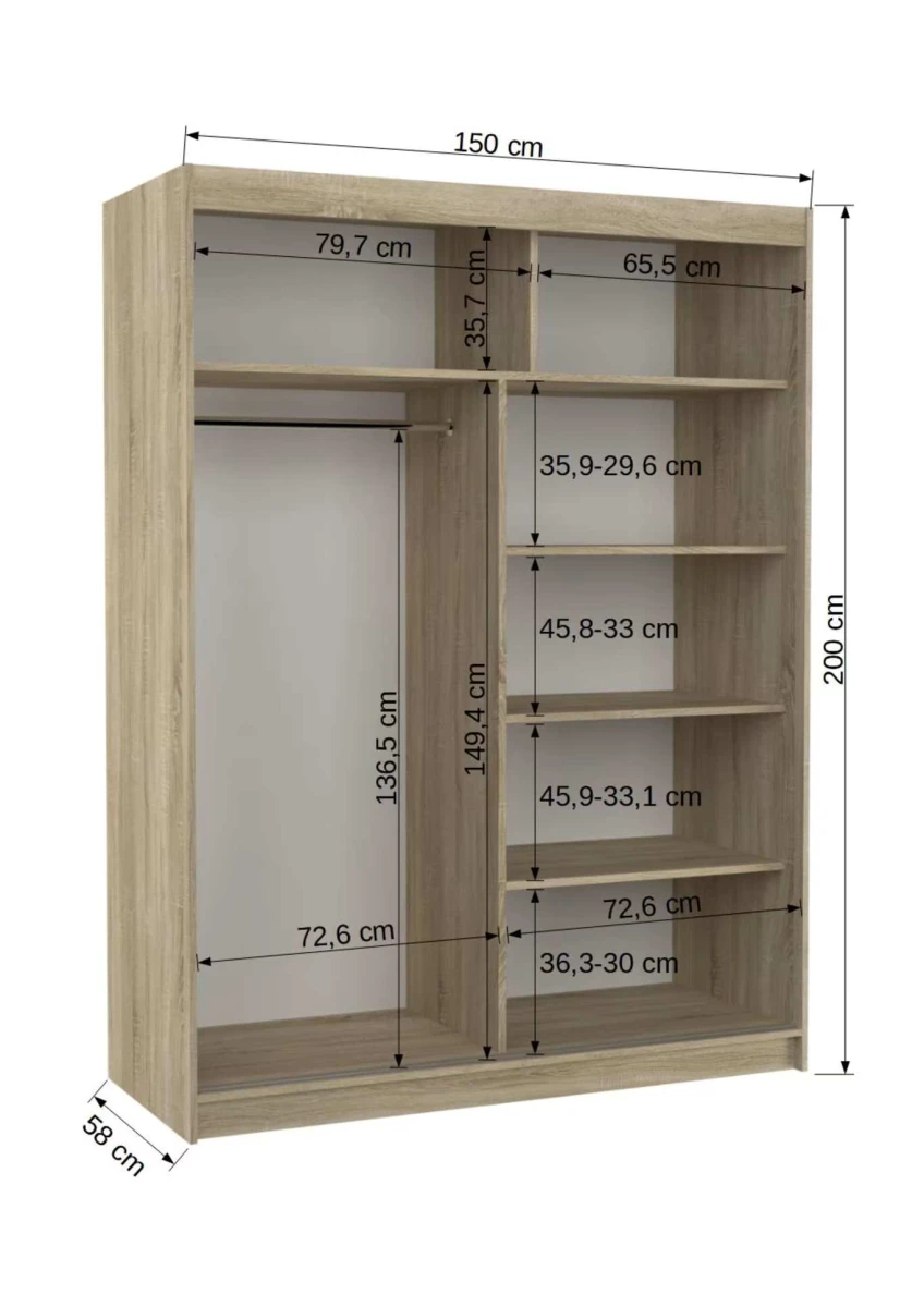 Zdjęcie wymiarów Szafa Denver 150 cm