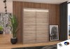 Nowoczesna Szafa Dąb Truflowy przesuwna Denver 150 cm w salonie wersja z oświetleniem LED
