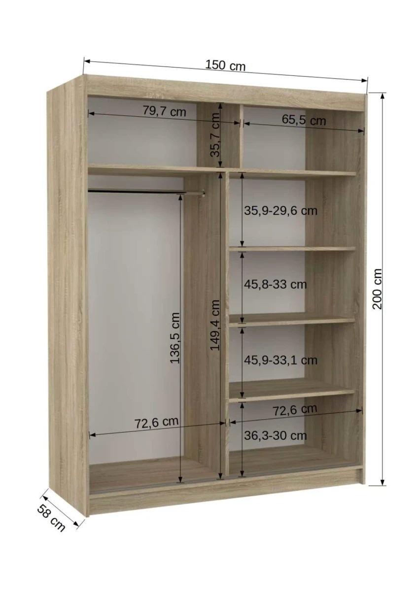 Zdjęcie wymiarów Szafa Denver 150 cm