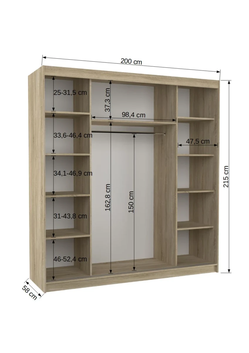 Zdjęcie wymiarów Szafa Oliver 200 cm