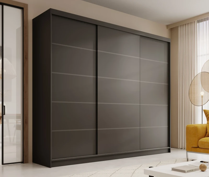 Nowoczesna Czarna Szafa przesuwna Andy 250 cm w przedpokoju