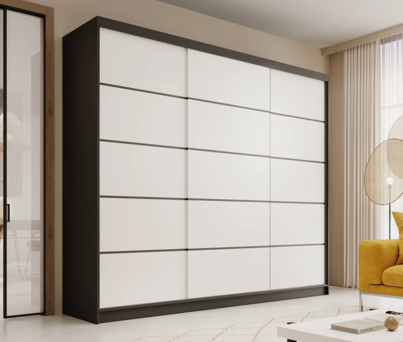 Nowoczesna Czarno/Biała Szafa przesuwna Andy 250 cm w przedpokoju