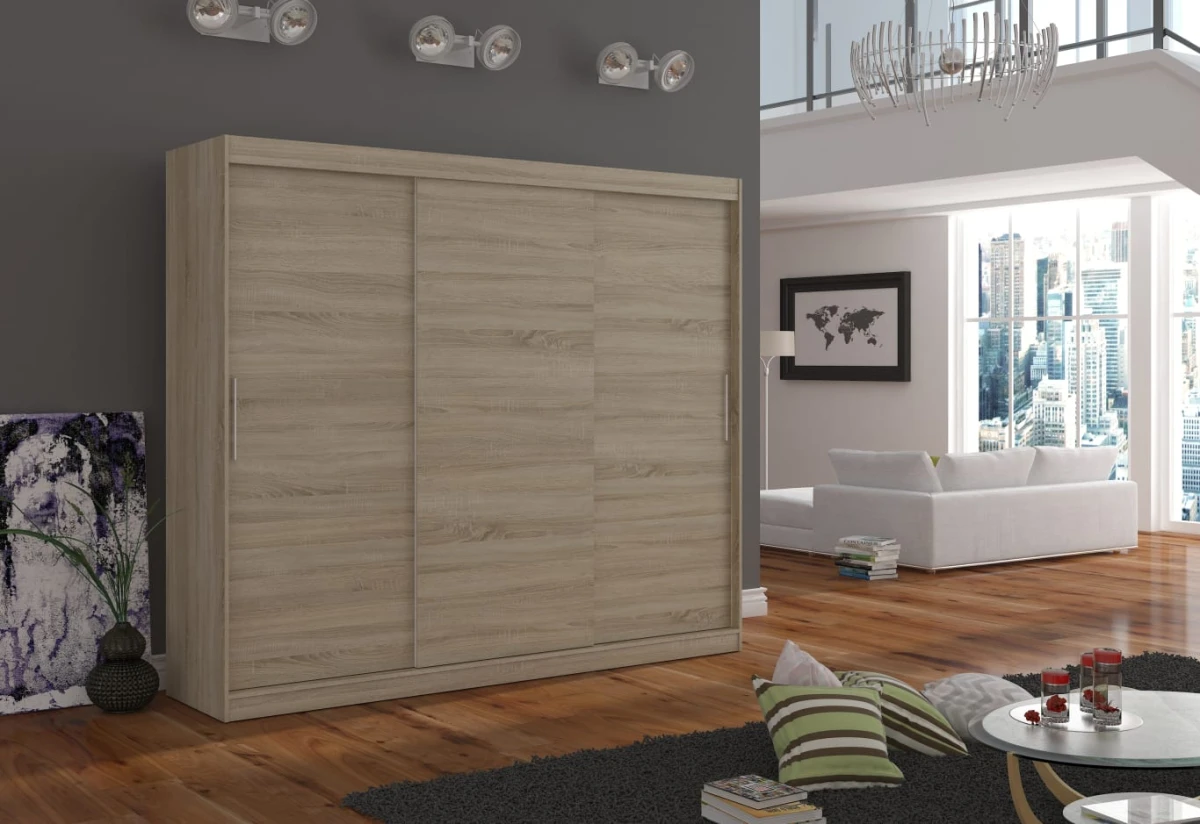 Nowoczesna Szafa w odcieniu Dębu Sonoma przesuwna Antos 250 cm w przedpokoju