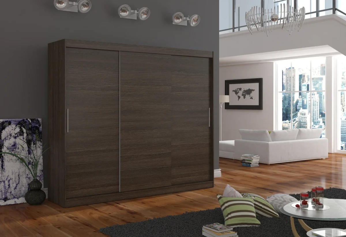 Nowoczesna Szafa przesuwna w odcieniu Ciemnego Orzecha Antos 250 cm w przedpokoju