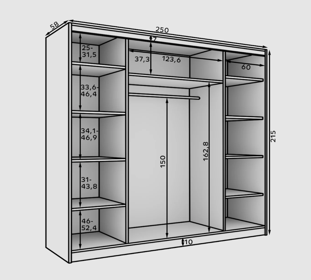 Zdjęcie wymiarów Szafa ETNA 250 cm
