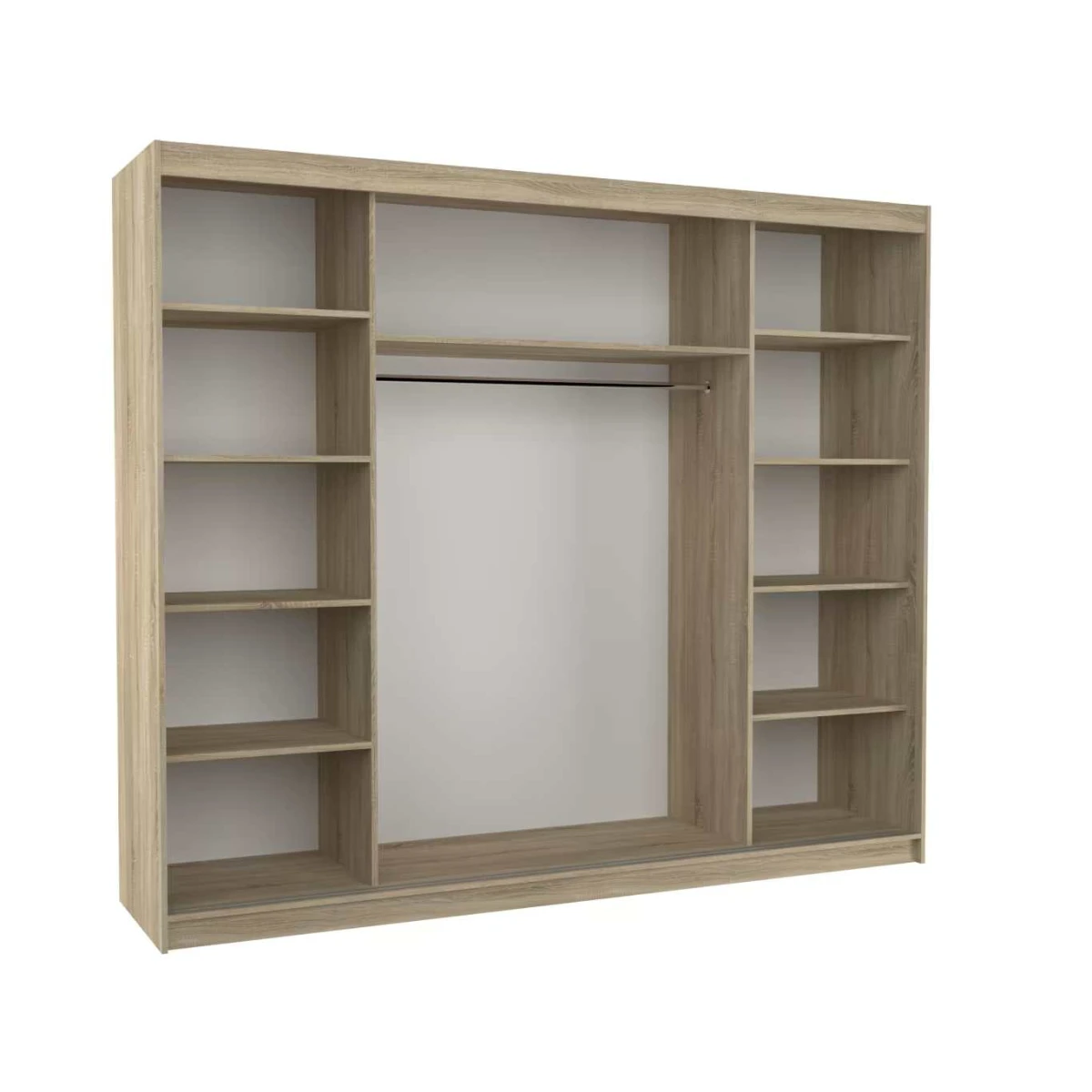 Wnętrze nowoczesnej szafy przesuwnej Salto 250 cm z półkami i drążkiem