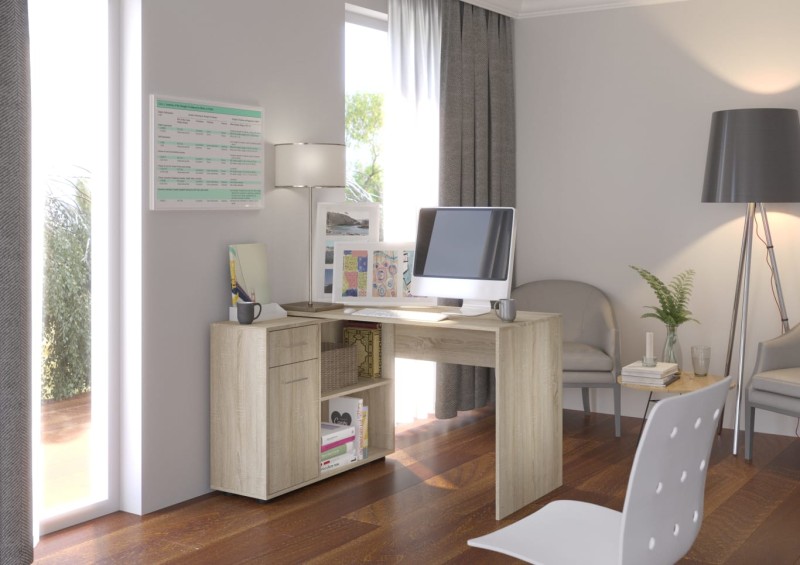 Nowoczesne Biurko Narożne Saulo Dąb Sonoma w Pokoju