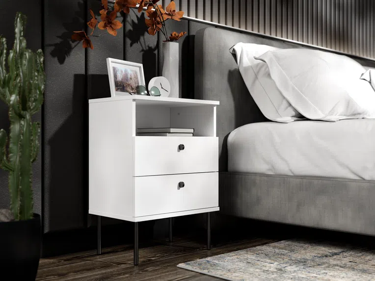 Biała Szafka Nocna HIGH II Szerokość 55 cm w Sypialni