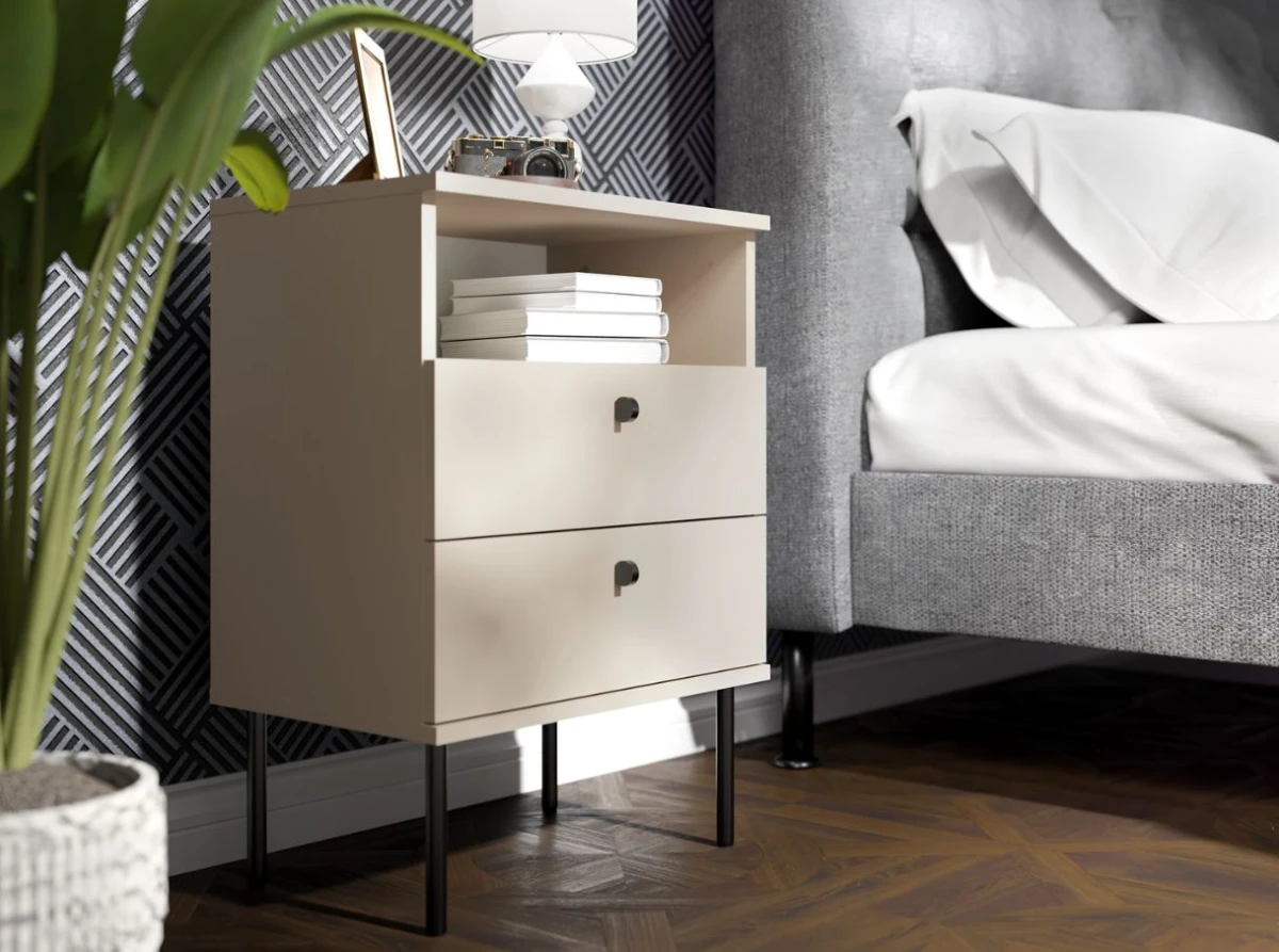 Beżowa Szafka Nocna HIGH II Szerokość 55 cm w Sypialni