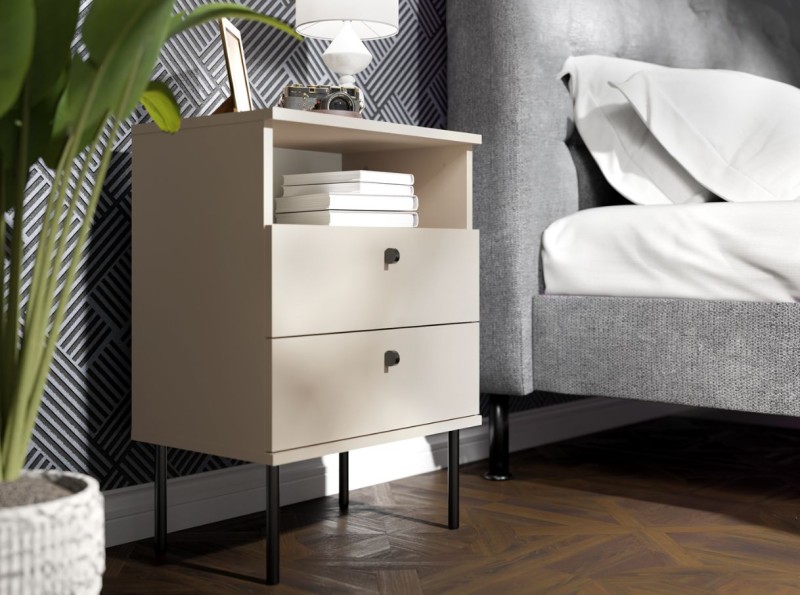 Beżowa Szafka Nocna HIGH II Szerokość 55 cm w Sypialni