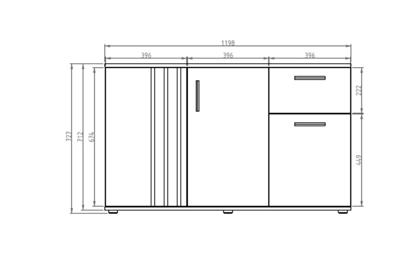 Zdjęcie wymiarów Komoda TOLL 3-drzwiowa 120 cm