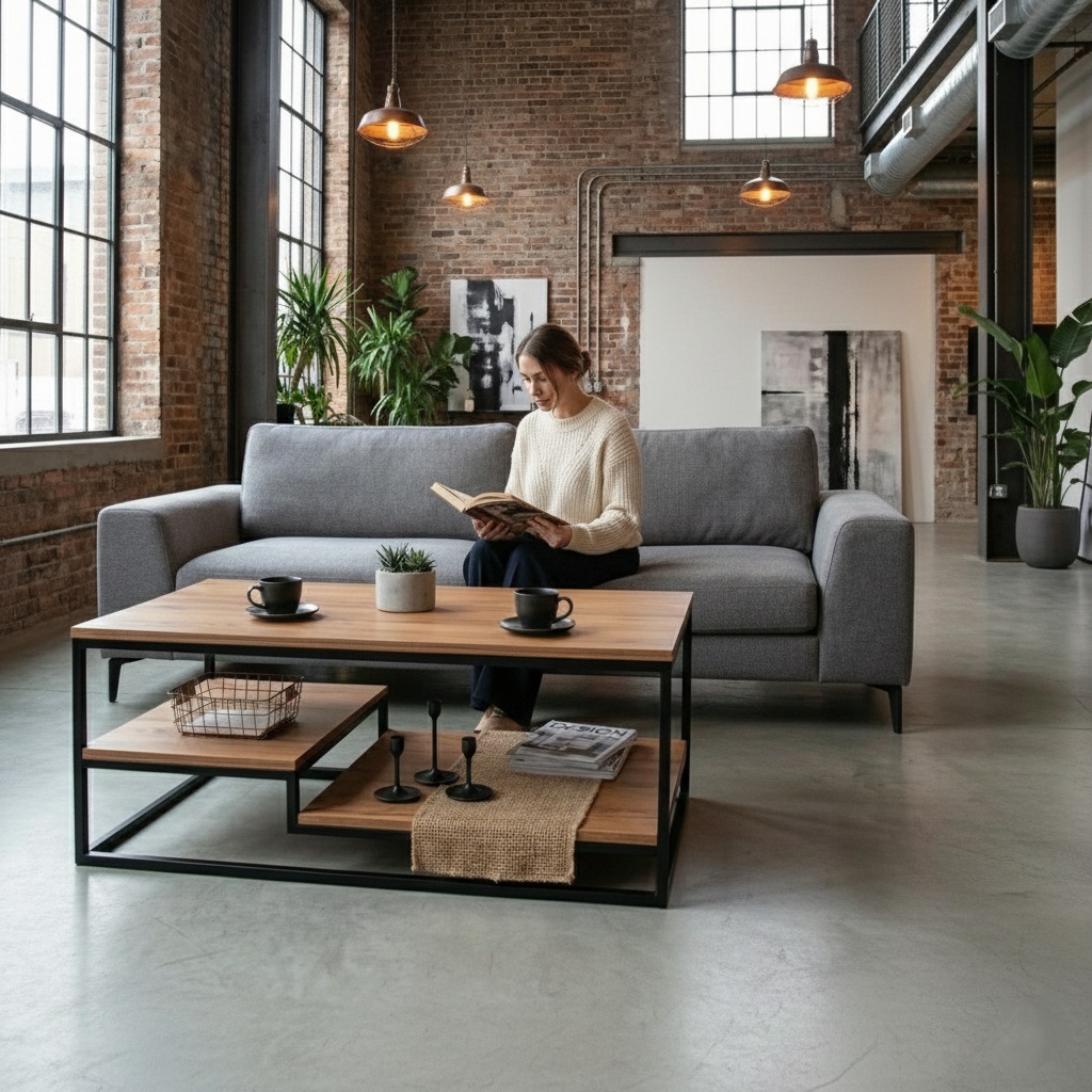 STOLIK KAWOWY KORNEL 5 DĄB CRAFT ZŁOTY STELAŻ CZARNY MAT ARANŻACJA.jpg