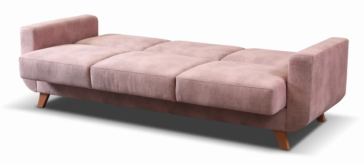 Aramis funkcja spania Sofa Wysokie drewniane nóżki różowa pudrowy brudny róż kanapa