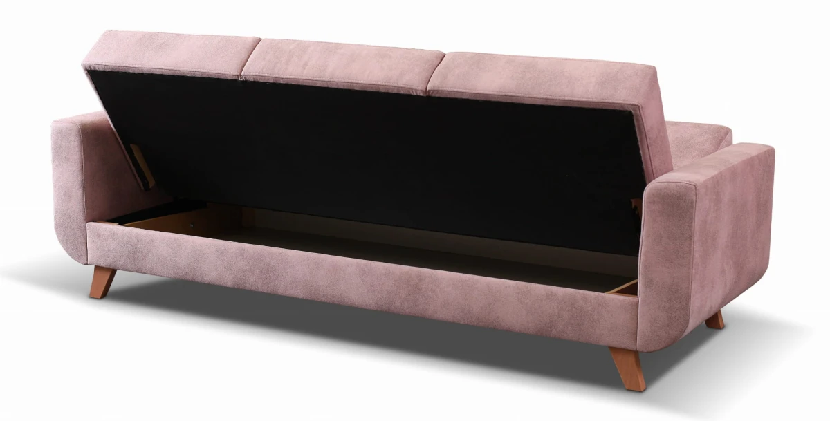 Aramis pojemnik Sofa wersalka Wysokie drewniane nóżki różowa pudrowy brudny róż kanapa