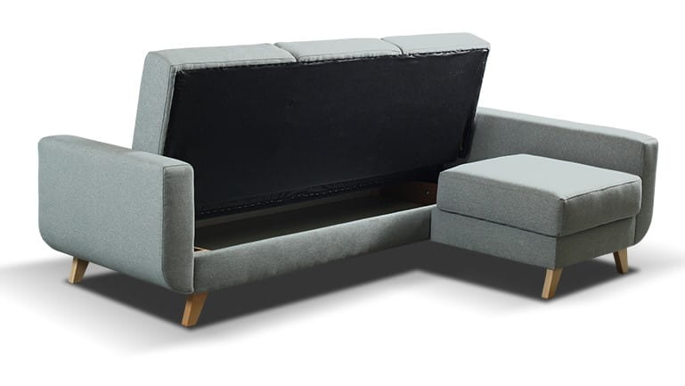 Aramis Nar pojemnik Narożnik Funkcja spania pojemnik na pościel wysokie nóżki styl skandynawski szary