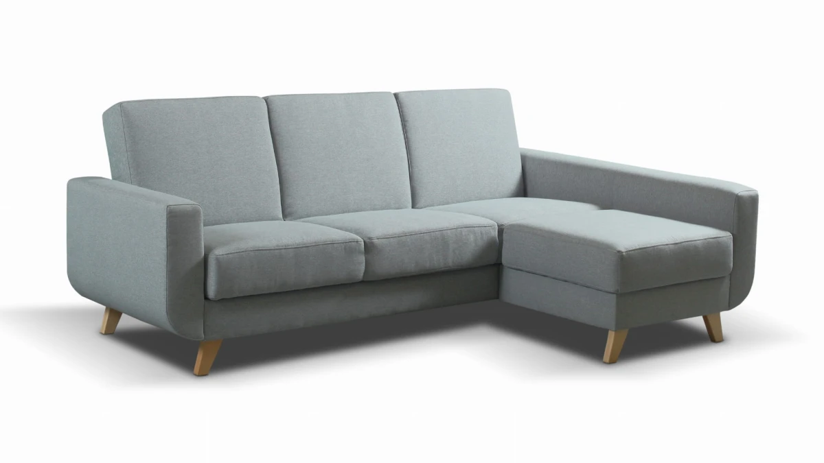 Aramis Narożnik Funkcja spania pojemnik na pościel wysokie nóżki styl skandynawski szary