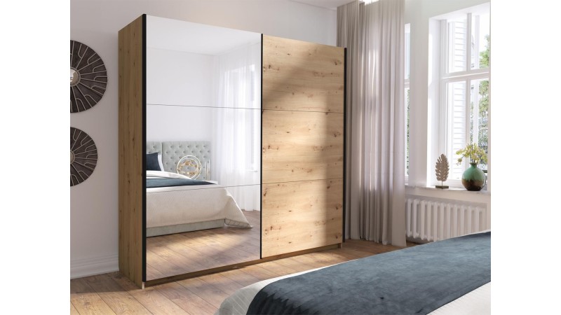 Szafa Przesuwna Arsala III 200 cm Dąb Artisan z Lustrem do Sypialni