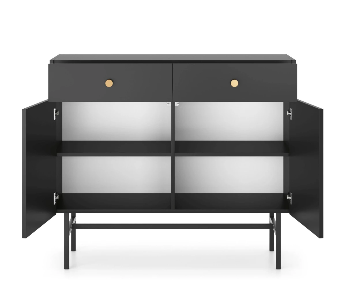 Zdjęcie Prezentujące Wnętrze Komody BELO 2D 2SZ w Kolorze Czarnym