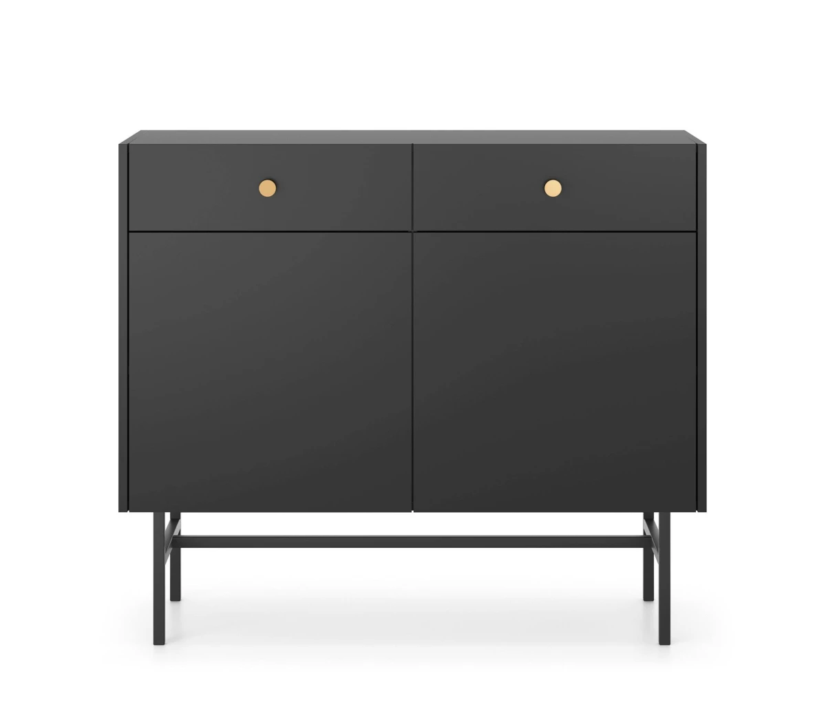 Komoda BELO 2D 2SZ Czarna na Wysokich Metalowych Nóżkach do Sypialni