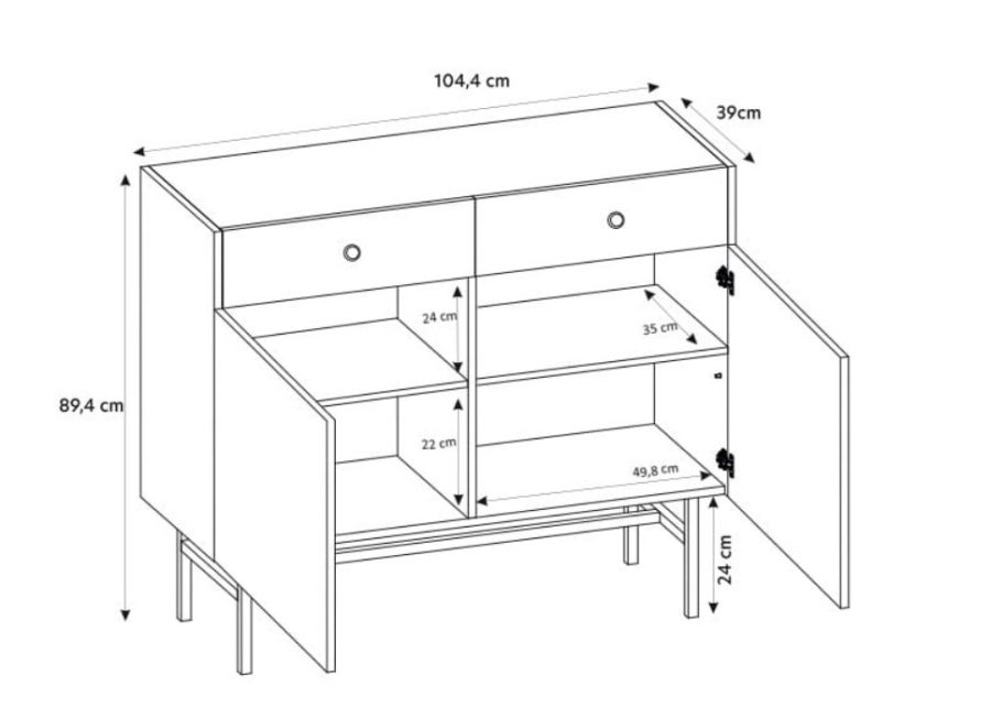 Zdjęcie Wymiarów Komoda BELO 2D 2SZ