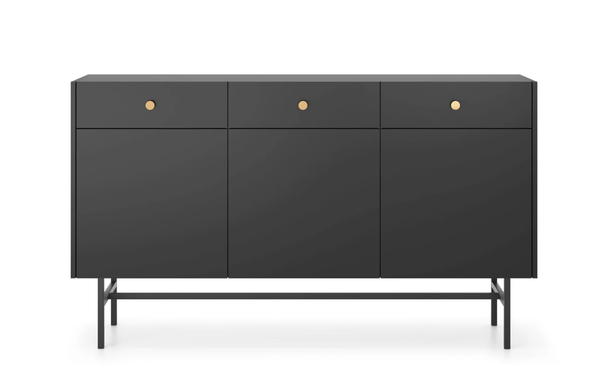 Komoda BELO 3D 3SZ Czarna na Wysokich Metalowych Nóżkach do Sypialni