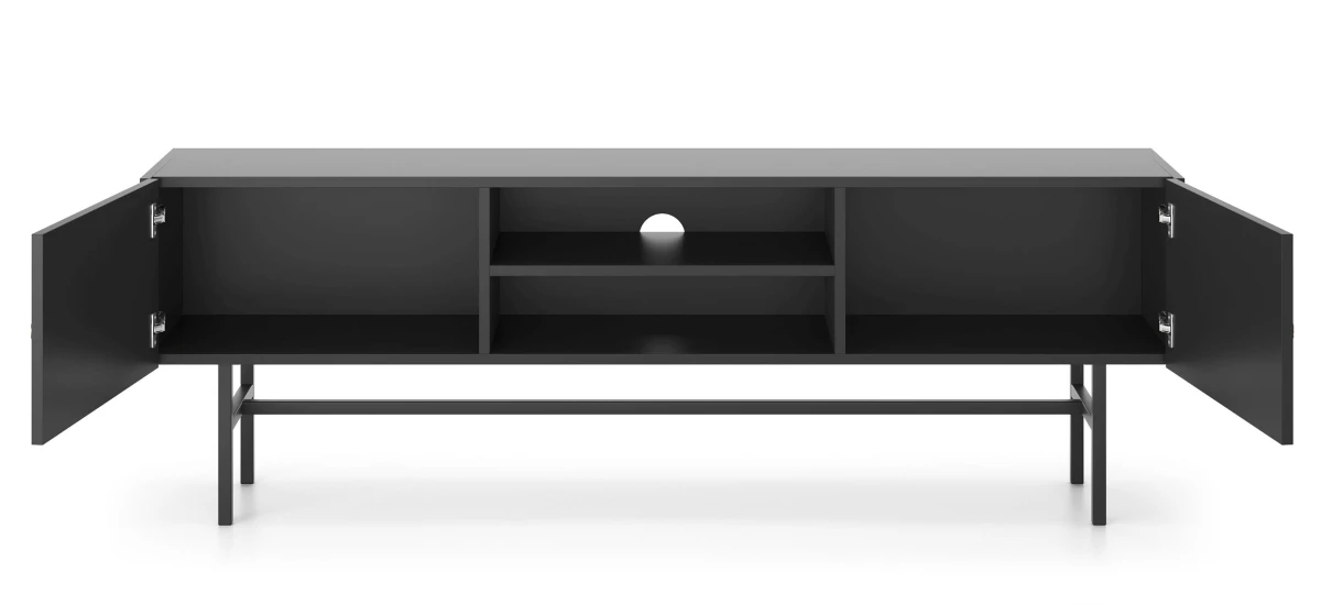 Zdjęcie Prezentujące Wnętrze Szafki RTV BELO Czarnej 155 cm do Salonu