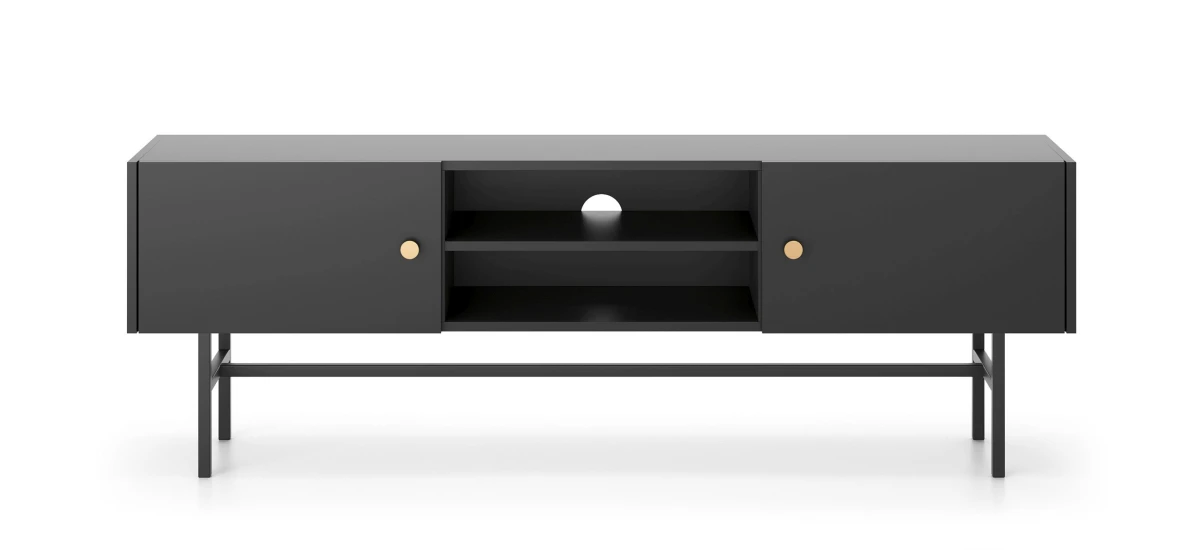 Szafka RTV BELO Czarna 155 cm pod Telewizor na Wysokich Nóżkach do Salonu