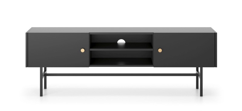 Szafka RTV BELO Czarna 155 cm pod Telewizor na Wysokich Nóżkach do Salonu