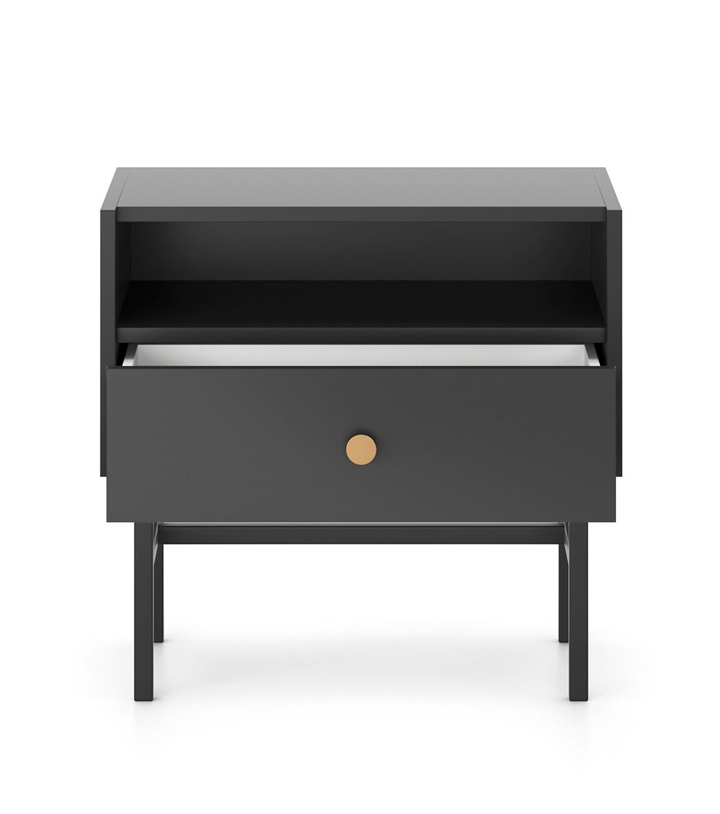 Zdjęcie Prezentujące Wnętrze Czarnego Stolika Nocnego BELO 55 cm do Sypialni