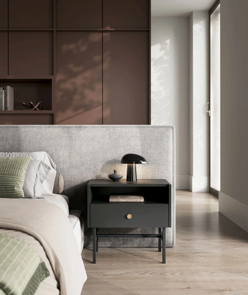 Stolik Nocny BELO  55 cm Czarny na Wysokich Nóżkach w Sypialni